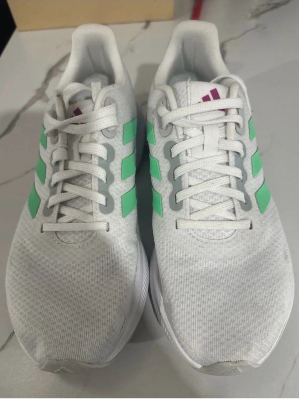 adidas White Athletic Sneakers with Mint Green Stripes